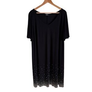 MSK Women's Black Rhinestone Embellished V-Neck Shift Dress Party Cocktail large